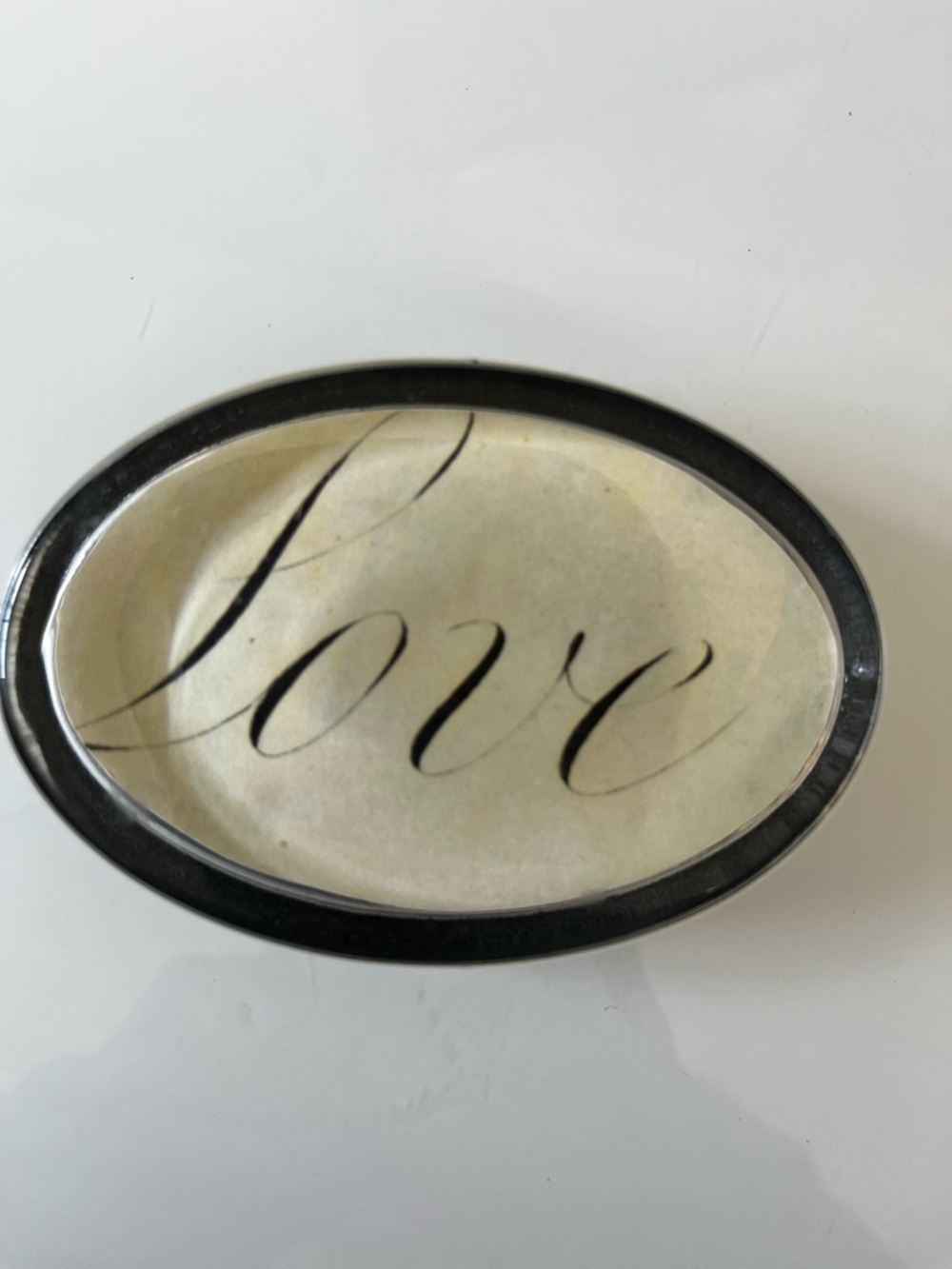 Love Oval Decorative paper weight - Black and Cream